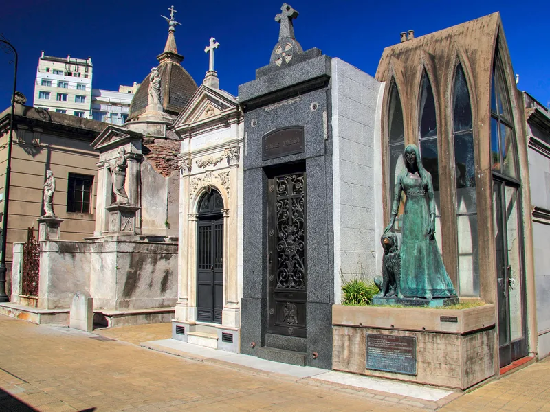 The rooftops of Recoleta Cemetery and the Buenos Aires skyline