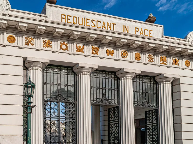 Art Nouveau tomb of Rufina Cambaceres with the statue of a girl at the door